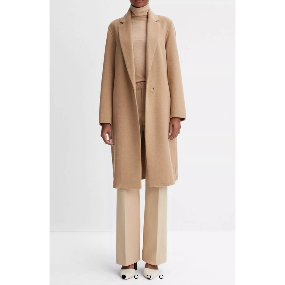Vince Classic Tan Wool-Blend Straight Camello Coat Style #264983
